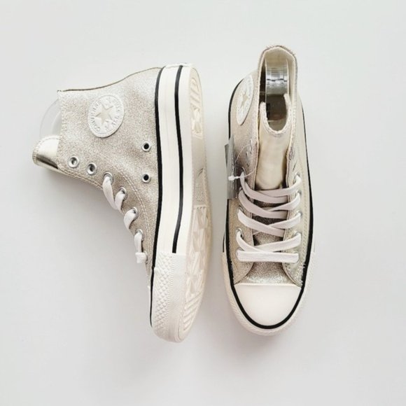Converse Chuck Taylor All Star Hi Metallic Light Gold Egret Black Women's 5 - Picture 3 of 7